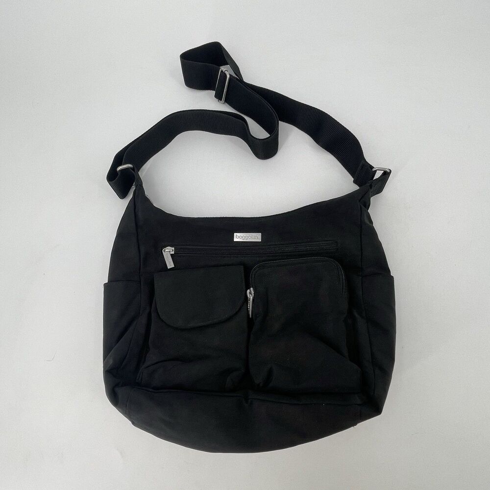 Baggallini Everyplace Crossbody Bag Black Nylon Multi Pocket Travel Purse Hobo
